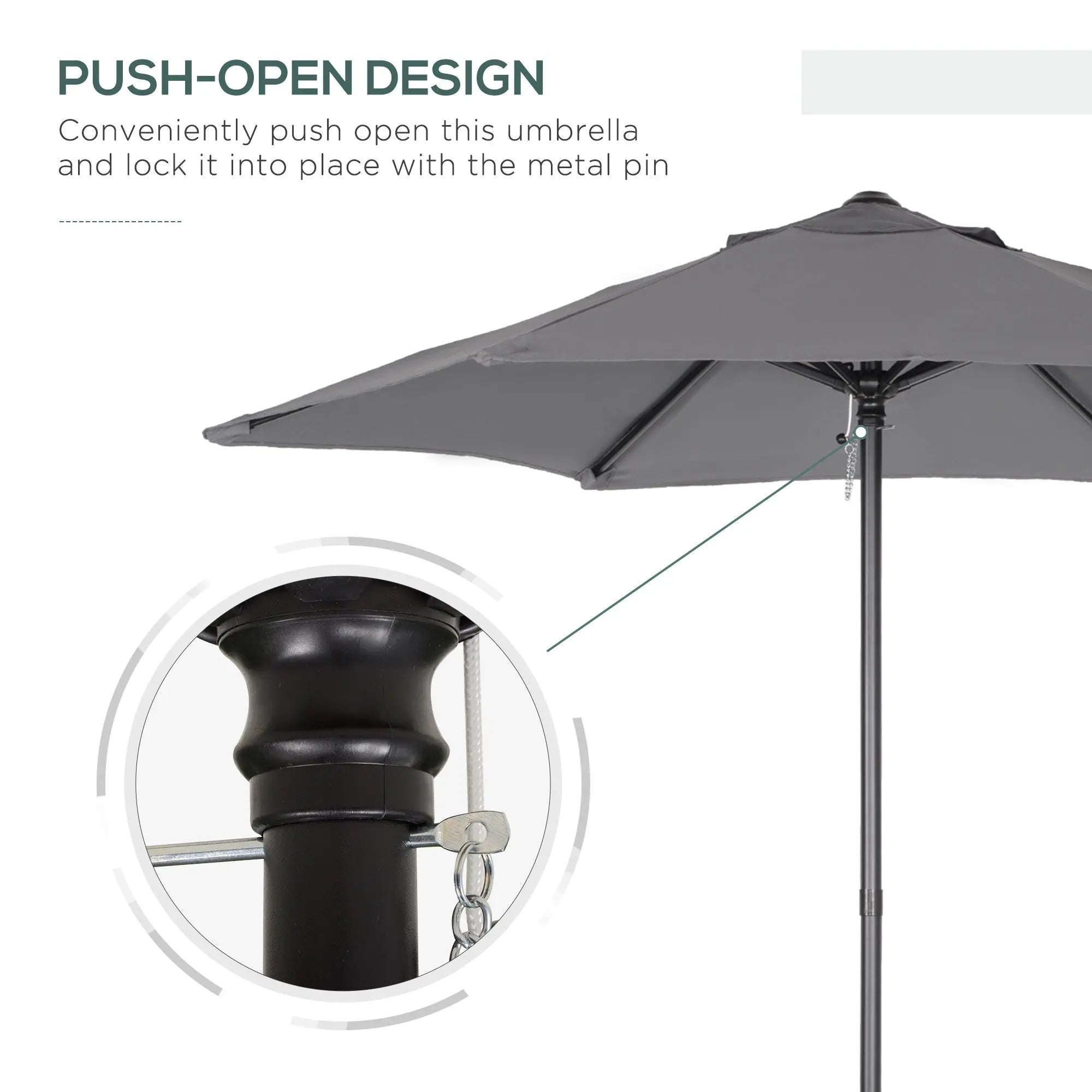 Outsunny 2m Garden Parasol Umbrella, Outdoor Sun Shade with 6 Sturdy Ribs for Balcony, Bench, Garden, Dark Grey 