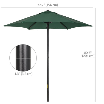 Outsunny 2m Garden Parasol Umbrella, Outdoor Sun Shade with 6 Sturdy Ribs for Balcony, Bench, Garden, Green 