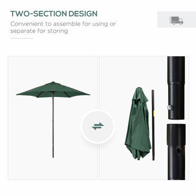 Outsunny 2m Garden Parasol Umbrella, Outdoor Sun Shade with 6 Sturdy Ribs for Balcony, Bench, Garden, Green 