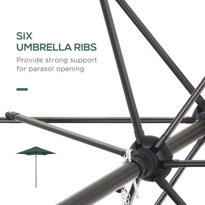 Outsunny 2m Garden Parasol Umbrella, Outdoor Sun Shade with 6 Sturdy Ribs for Balcony, Bench, Garden, Green 