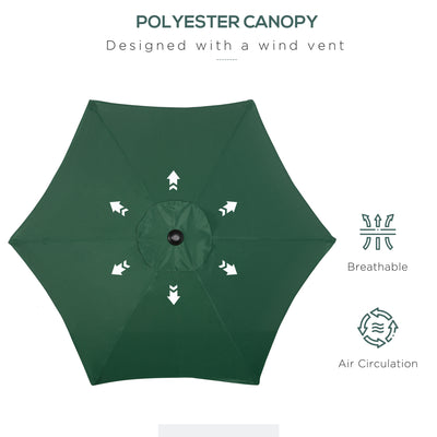 Outsunny 2m Garden Parasol Umbrella, Outdoor Sun Shade with 6 Sturdy Ribs for Balcony, Bench, Garden, Green 