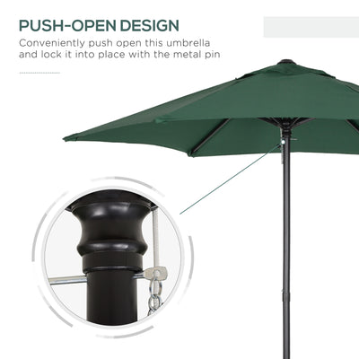 Outsunny 2m Garden Parasol Umbrella, Outdoor Sun Shade with 6 Sturdy Ribs for Balcony, Bench, Garden, Green 