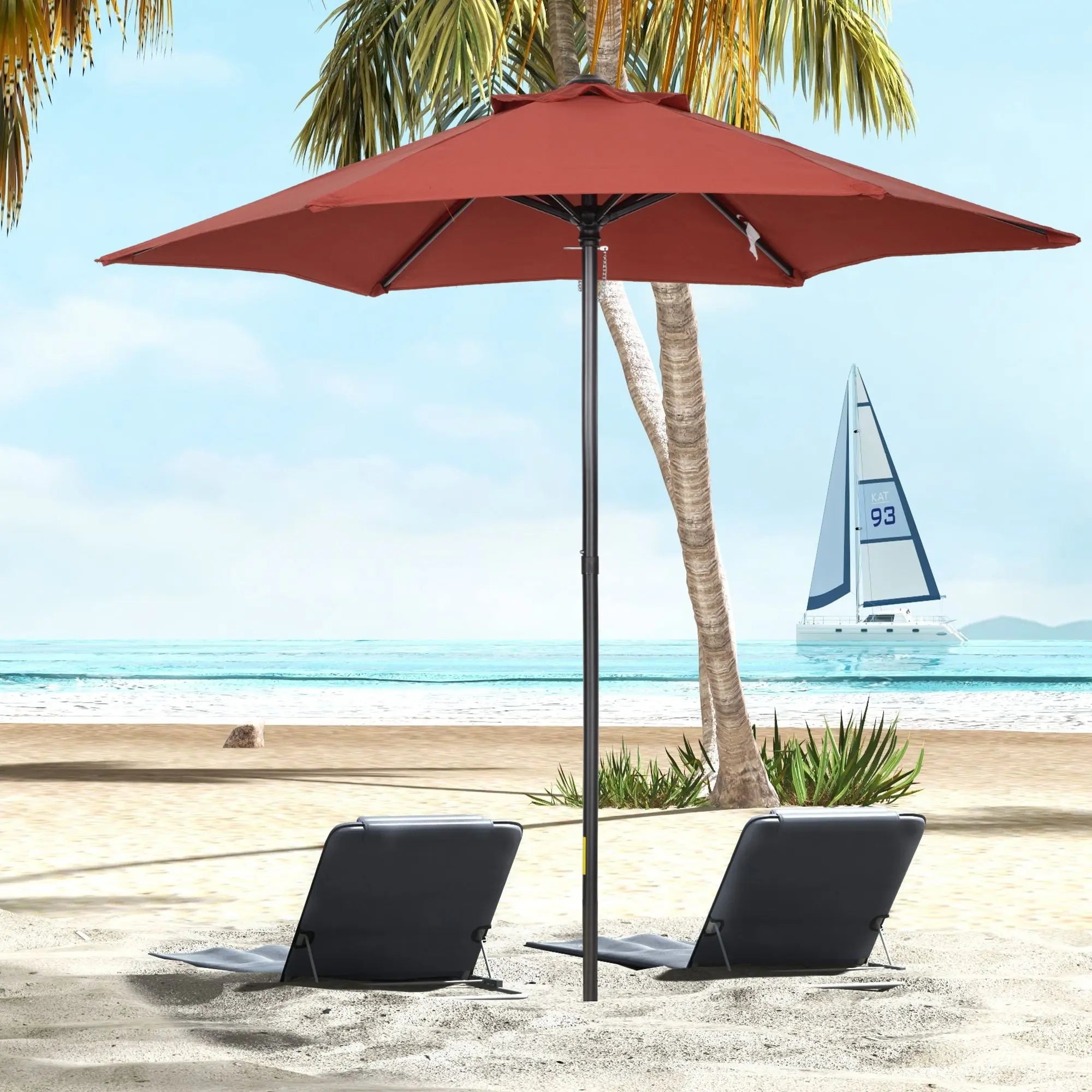 Outsunny 2m Garden Parasol Umbrella, Outdoor Sun Shade with 6 Sturdy Ribs for Balcony, Bench, Garden, Wine Red 