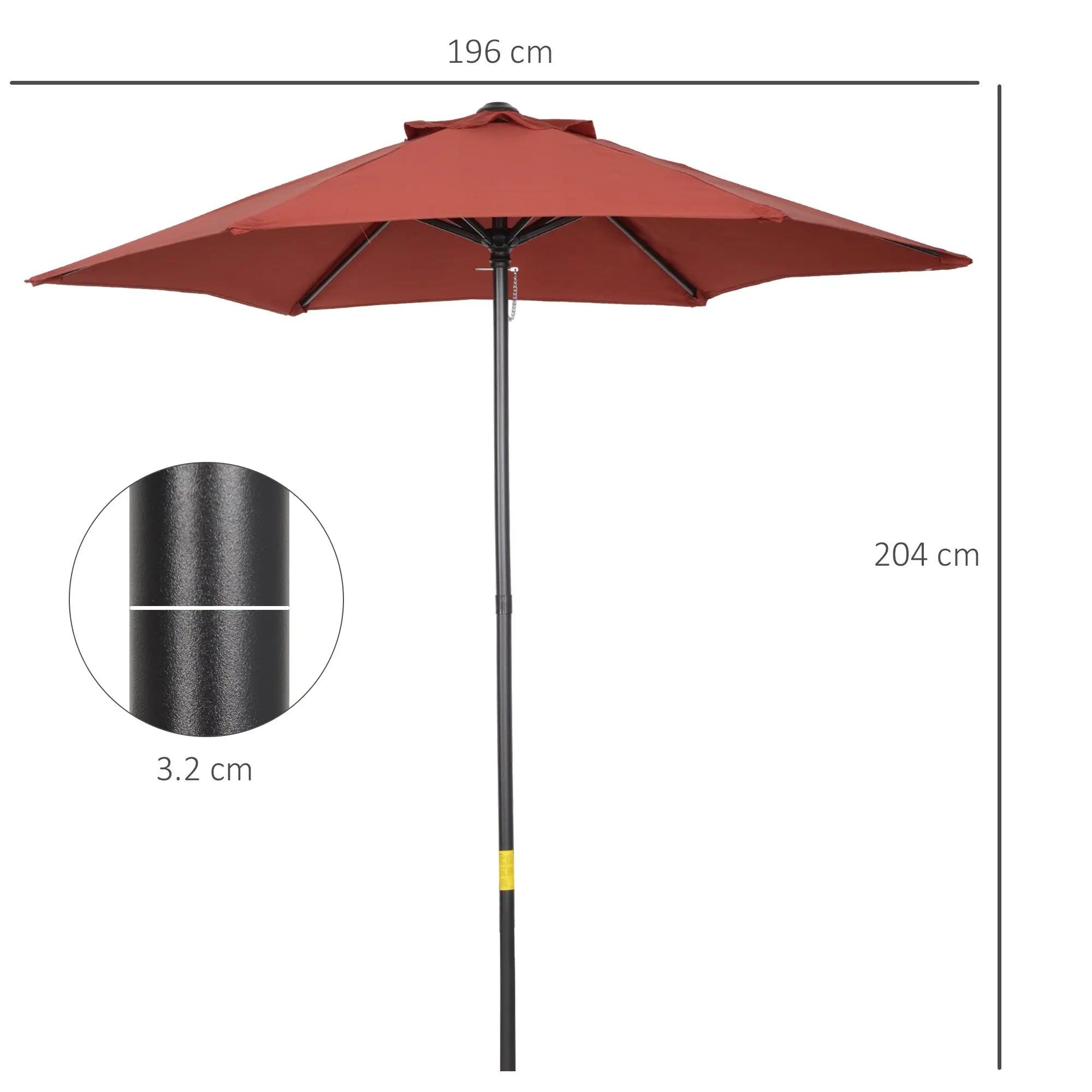 Outsunny 2m Garden Parasol Umbrella, Outdoor Sun Shade with 6 Sturdy Ribs for Balcony, Bench, Garden, Wine Red 