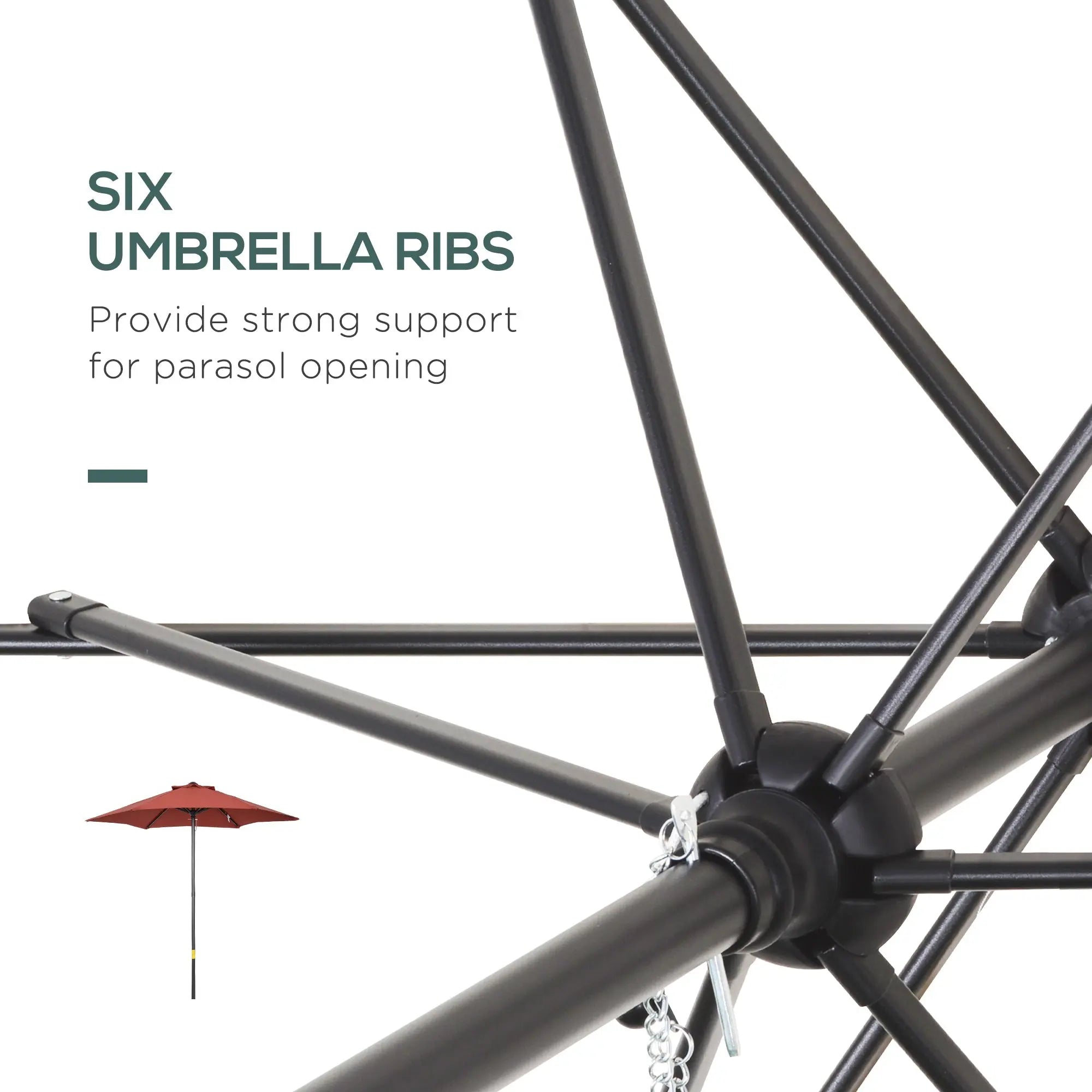 Outsunny 2m Garden Parasol Umbrella, Outdoor Sun Shade with 6 Sturdy Ribs for Balcony, Bench, Garden, Wine Red 