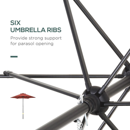 Outsunny 2m Garden Parasol Umbrella, Outdoor Sun Shade with 6 Sturdy Ribs for Balcony, Bench, Garden, Wine Red 