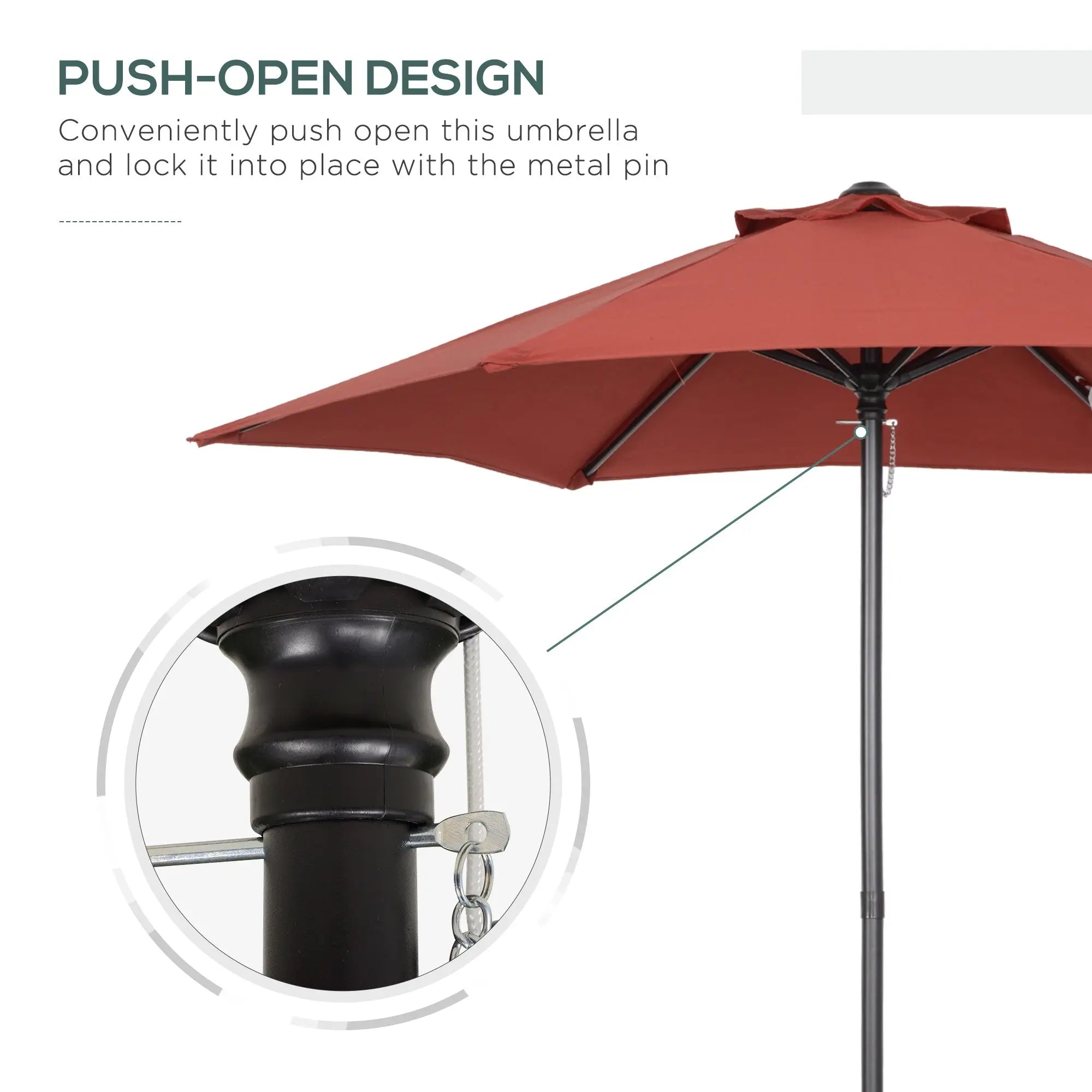 Outsunny 2m Garden Parasol Umbrella, Outdoor Sun Shade with 6 Sturdy Ribs for Balcony, Bench, Garden, Wine Red 