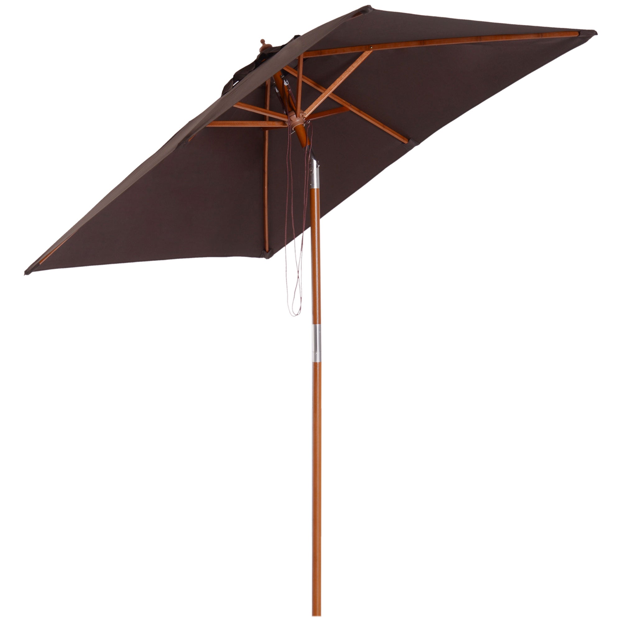 Outsunny 2m x 1.5m Garden Parasol Umbrella with Tilting Sunshade Canopy, Outdoor Market Table Umbrella with Wood and Bamboo Frame, Coffee 