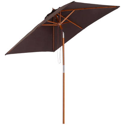 Outsunny 2m x 1.5m Garden Parasol Umbrella with Tilting Sunshade Canopy, Outdoor Market Table Umbrella with Wood and Bamboo Frame, Coffee 