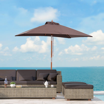 Outsunny 2m x 1.5m Garden Parasol Umbrella with Tilting Sunshade Canopy, Outdoor Market Table Umbrella with Wood and Bamboo Frame, Coffee 