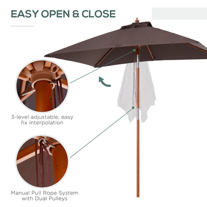 Outsunny 2m x 1.5m Garden Parasol Umbrella with Tilting Sunshade Canopy, Outdoor Market Table Umbrella with Wood and Bamboo Frame, Coffee 