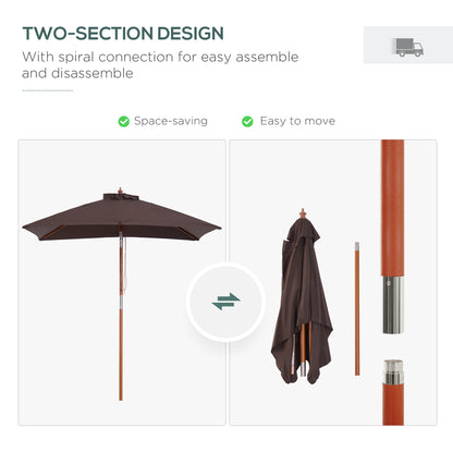 Outsunny 2m x 1.5m Garden Parasol Umbrella with Tilting Sunshade Canopy, Outdoor Market Table Umbrella with Wood and Bamboo Frame, Coffee 