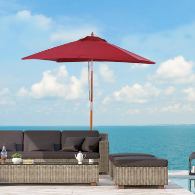 Outsunny 2m x 1.5m Garden Parasol Umbrella with Tilting Sunshade Canopy, Outdoor Market Table Umbrella with Wood and Bamboo Frame, Wine Red 