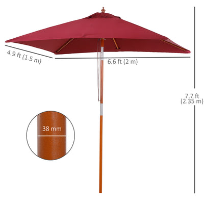 Outsunny 2m x 1.5m Garden Parasol Umbrella with Tilting Sunshade Canopy, Outdoor Market Table Umbrella with Wood and Bamboo Frame, Wine Red 