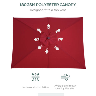 Outsunny 2m x 1.5m Garden Parasol Umbrella with Tilting Sunshade Canopy, Outdoor Market Table Umbrella with Wood and Bamboo Frame, Wine Red 