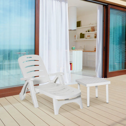 Outsunny 2pcs Garden Furniture Set Outdoor Furniture Set Dining Table, 1 Lounge Chair and 1 Garden Side Table White 