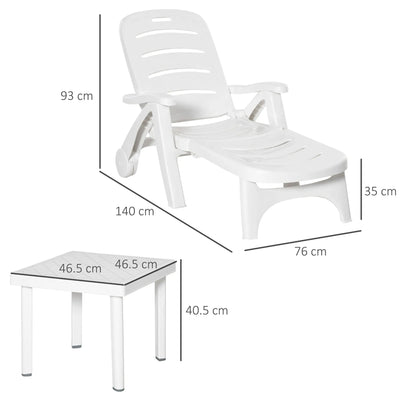 Outsunny 2pcs Garden Furniture Set Outdoor Furniture Set Dining Table, 1 Lounge Chair and 1 Garden Side Table White 
