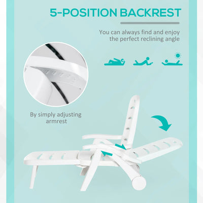 Outsunny 2pcs Garden Furniture Set Outdoor Furniture Set Dining Table, 1 Lounge Chair and 1 Garden Side Table White 