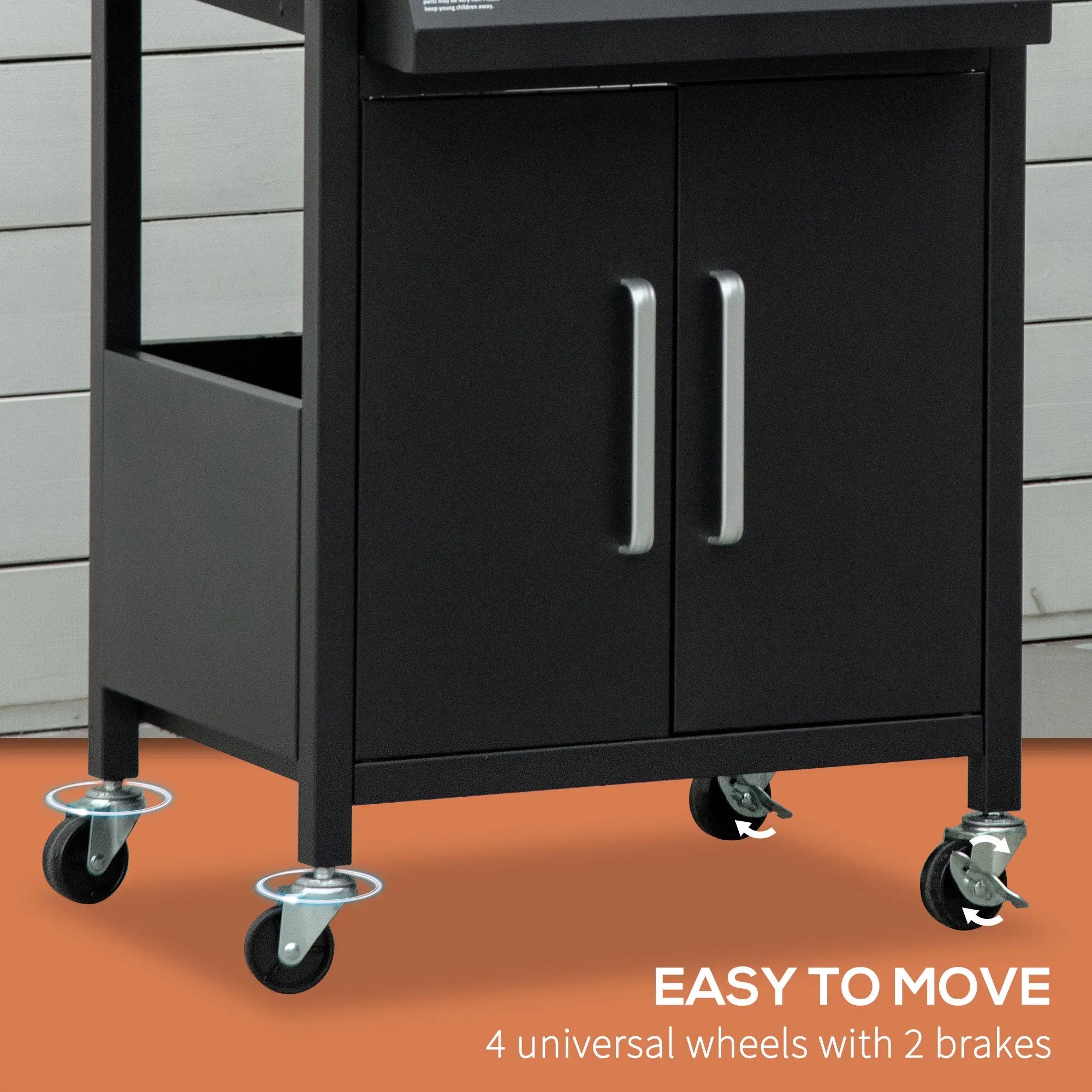 Outsunny 3 Burner Gas BBQ Grill Outdoor Portable Barbecue Trolley w/ Warming Rack, Side Shelves, Storage Cabinet, Thermometer, Carbon Steel, Black 