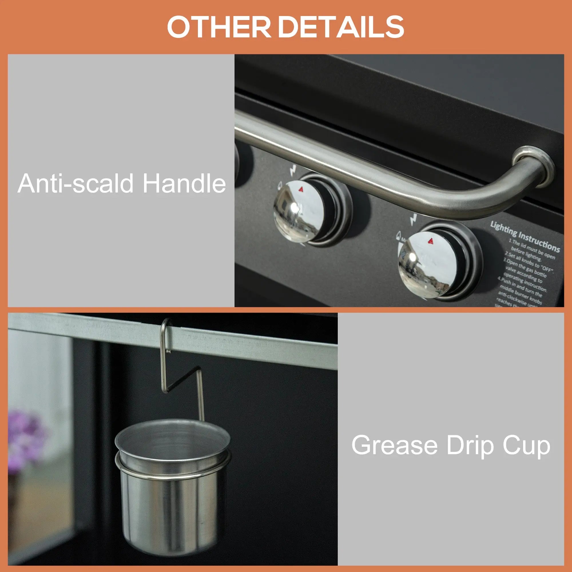 Outsunny 3 Burner Gas BBQ Grill Outdoor Portable Barbecue Trolley w/ Warming Rack, Side Shelves, Storage Cabinet, Thermometer, Carbon Steel, Black 