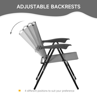 Outsunny 3 Piece Outdoor Bistro Set, Patio Conversation Furniture Set with 2 Folding Backrest Adjustable Armchairs and Glass Top Coffee Table, Grey 