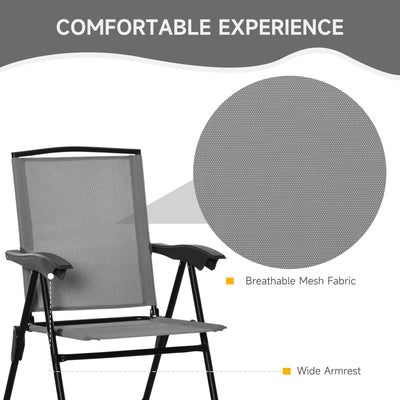 Outsunny 3 Piece Outdoor Bistro Set, Patio Conversation Furniture Set with 2 Folding Backrest Adjustable Armchairs and Glass Top Coffee Table, Grey 