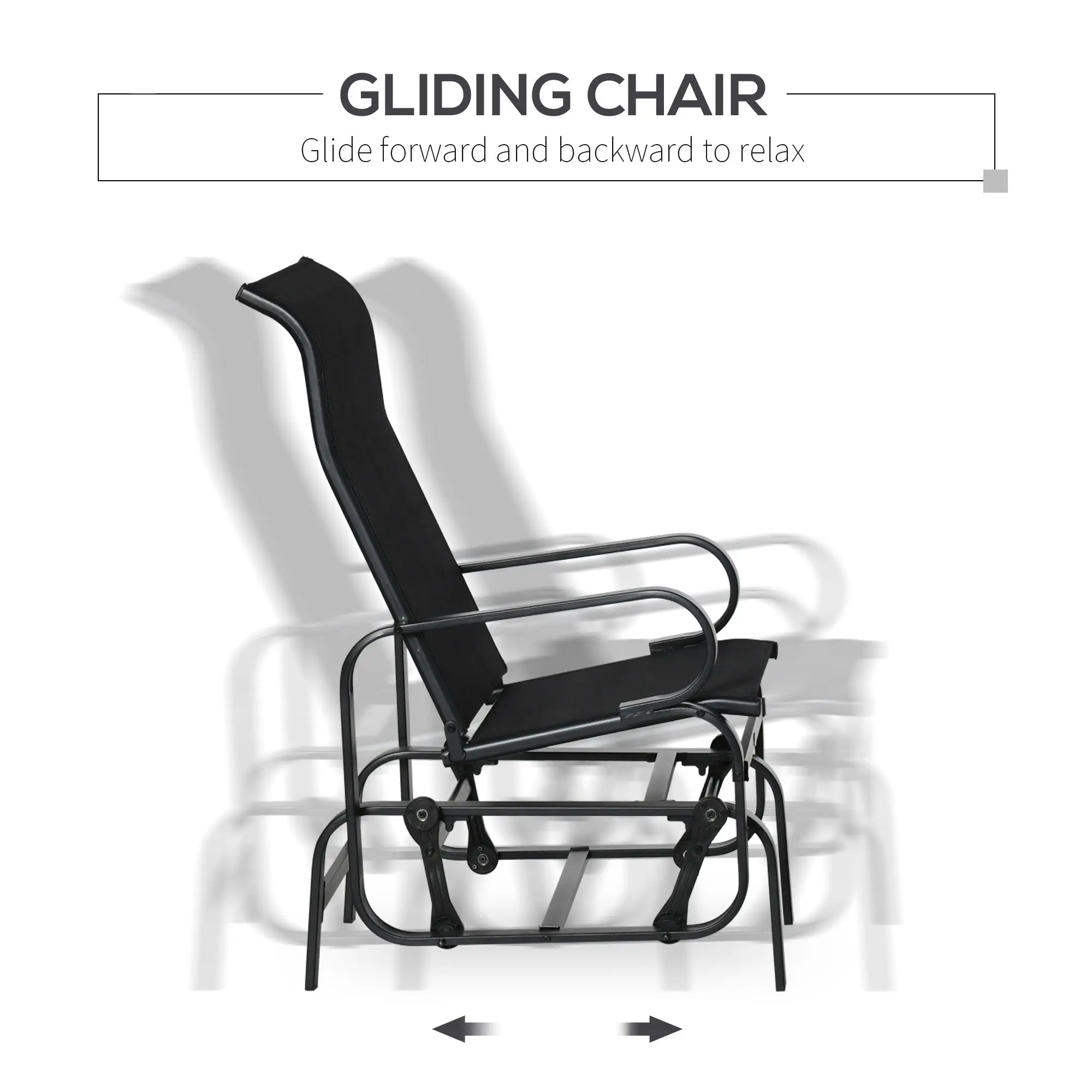 Outsunny 3 Pieces Garden Gliding Chair Set, Metal Frame 2 Single Armchair Swing Seater and 1 Glass Top Coffee Table w/ Breath Mesh Fabric Seat, Black 
