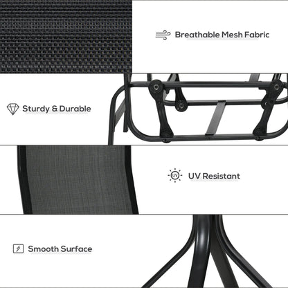 Outsunny 3 Pieces Garden Gliding Chair Set, Metal Frame 2 Single Armchair Swing Seater and 1 Glass Top Coffee Table w/ Breath Mesh Fabric Seat, Black 