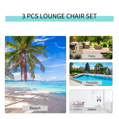 Outsunny 3 Pieces Lounge Chair Set Metal Frame Garden Outdoor Recliner Sunbathing Chair with Table, Cream 