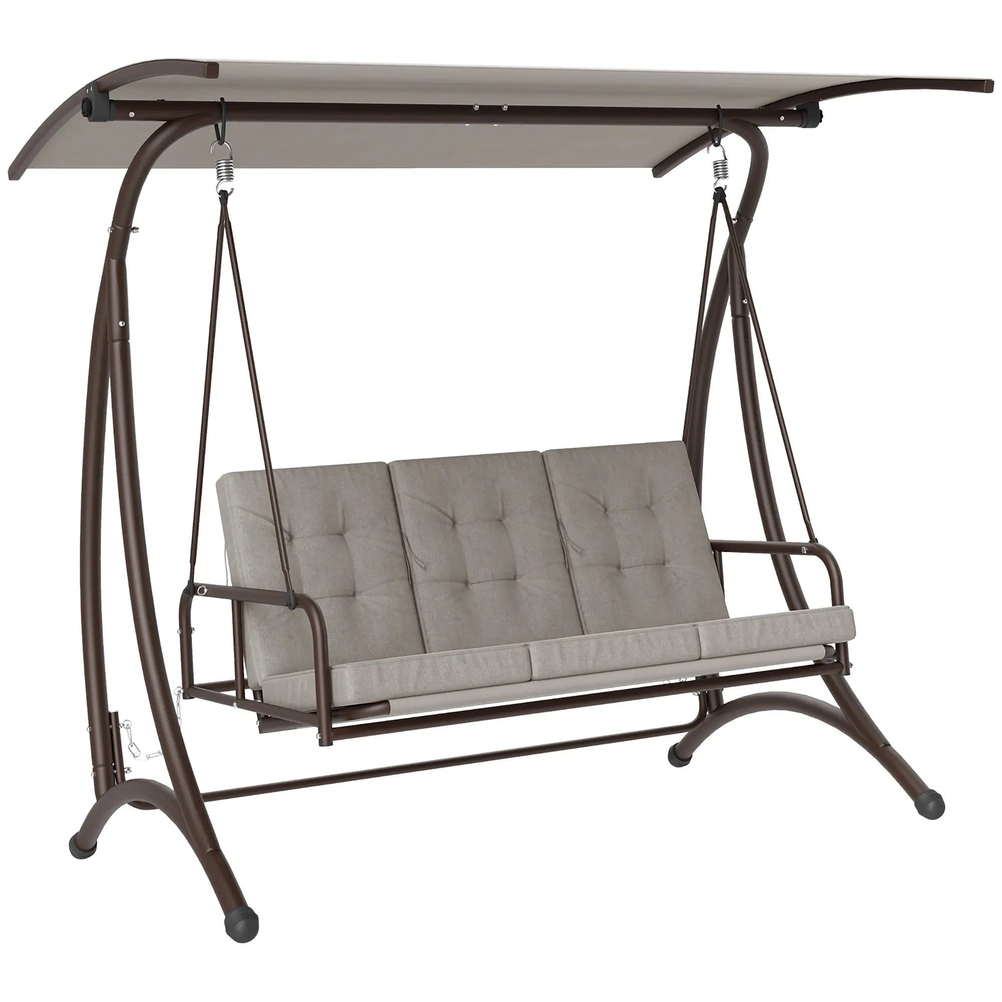 Outsunny 3 Seater Garden Swing Seat Bed, Convertible Swing Chair Bench with UPF30+ Adjustable Canopy, Cushioned Seat and Weather Resistant Steel Frame, Grey 