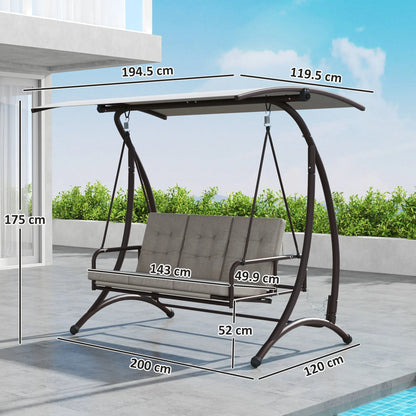 Outsunny 3 Seater Garden Swing Seat Bed, Convertible Swing Chair Bench with UPF30+ Adjustable Canopy, Cushioned Seat and Weather Resistant Steel Frame, Grey 