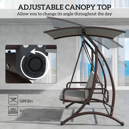 Outsunny 3 Seater Garden Swing Seat Bed, Convertible Swing Chair Bench with UPF30+ Adjustable Canopy, Cushioned Seat and Weather Resistant Steel Frame, Grey 