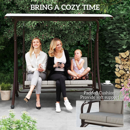 Outsunny 3 Seater Garden Swing Seat Bed, Convertible Swing Chair Bench with UPF30+ Adjustable Canopy, Cushioned Seat and Weather Resistant Steel Frame, Grey 