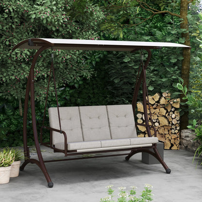 Outsunny 3 Seater Garden Swing Seat Bed, Convertible Swing Chair Bench with UPF30+ Adjustable Canopy, Cushioned Seat and Weather Resistant Steel Frame, Grey 