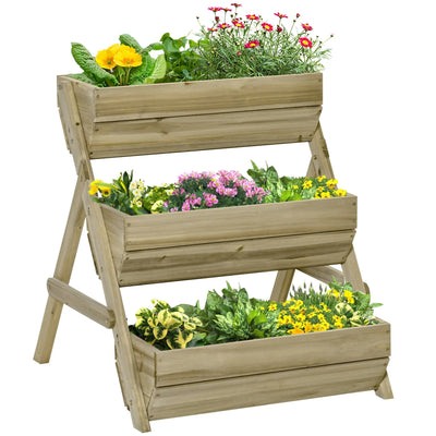 Outsunny 3 Tier Raised Garden Bed Wooden Elevated Planter Box Kit, 66L for Flower, Vegetable, Herb, 65x75x78cm, Green 