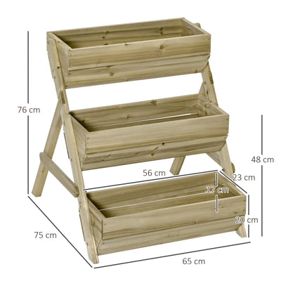 Outsunny 3 Tier Raised Garden Bed Wooden Elevated Planter Box Kit, 66L for Flower, Vegetable, Herb, 65x75x78cm, Green 