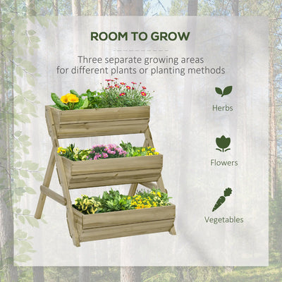 Outsunny 3 Tier Raised Garden Bed Wooden Elevated Planter Box Kit, 66L for Flower, Vegetable, Herb, 65x75x78cm, Green 