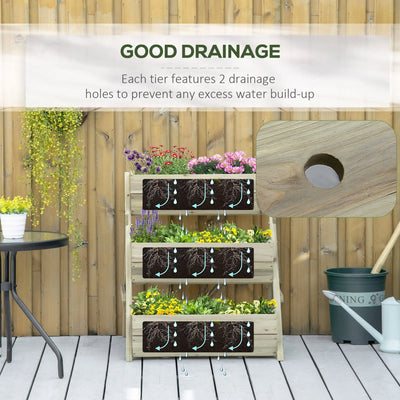 Outsunny 3 Tier Raised Garden Bed Wooden Elevated Planter Box Kit, 66L for Flower, Vegetable, Herb, 65x75x78cm, Green 