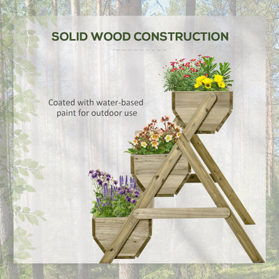 Outsunny 3 Tier Raised Garden Bed Wooden Elevated Planter Box Kit, 66L for Flower, Vegetable, Herb, 65x75x78cm, Green 
