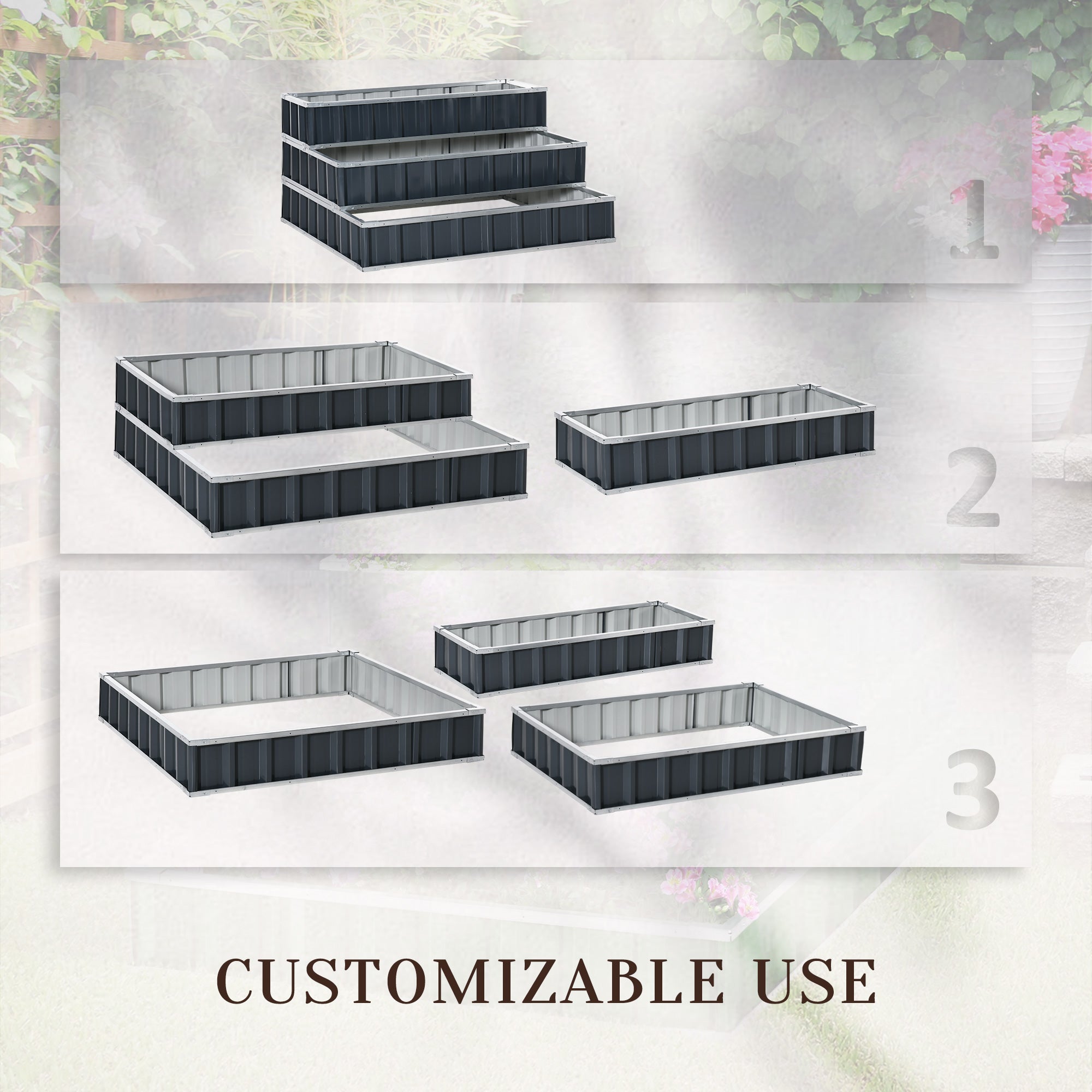 Outsunny 3 Tier Raised Garden Bed, Metal Elevated Planer Box Kit Flower Pot w/ A Pairs of Glove for Garden, Patio to Grow Vegetables, Herbs, Flowers, 118 x 118 x 62 cm, Grey 