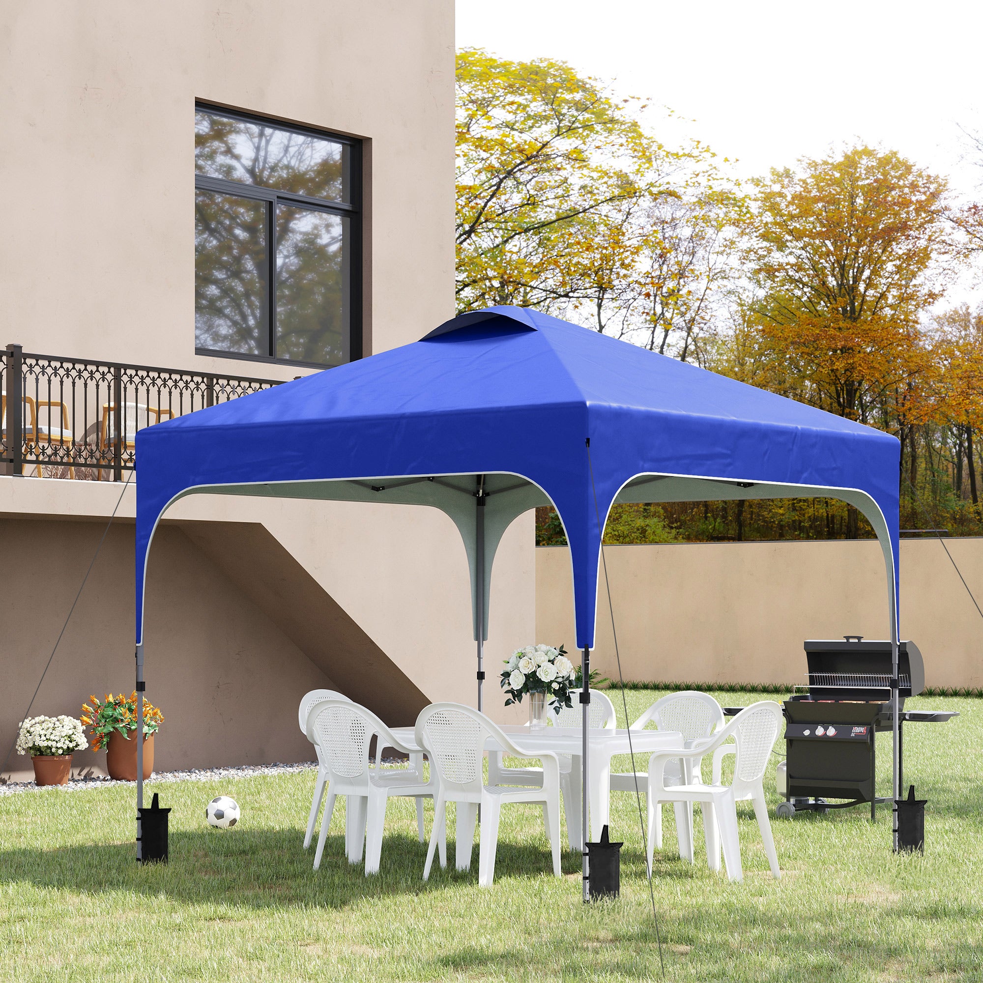 Outsunny 3 x 3(M) Pop Up Gazebo, UPF 50+ Foldable Canopy Tent with Wheeled Carrybag, 4 Leg Weight Bags, Height Adjustable Marquee Shelter 1 person easy setup for Outdoor Garden Patio Party, Blue 