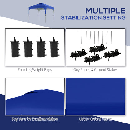 Outsunny 3 x 3(M) Pop Up Gazebo, UPF 50+ Foldable Canopy Tent with Wheeled Carrybag, 4 Leg Weight Bags, Height Adjustable Marquee Shelter 1 person easy setup for Outdoor Garden Patio Party, Blue 