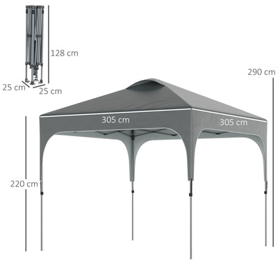 Outsunny 3 x 3(M) Pop Up Gazebo, UPF 50+ Foldable Canopy Tent with Wheeled Carrybag, 4 Leg Weight Bags, Height Adjustable Marquee Shelter 1 person easy setup for Outdoor Garden Patio Party, Dark Grey 