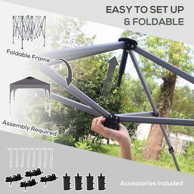 Outsunny 3 x 3(M) Pop Up Gazebo, UPF 50+ Foldable Canopy Tent with Wheeled Carrybag, 4 Leg Weight Bags, Height Adjustable Marquee Shelter 1 person easy setup for Outdoor Garden Patio Party, Dark Grey 