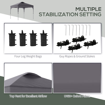Outsunny 3 x 3(M) Pop Up Gazebo, UPF 50+ Foldable Canopy Tent with Wheeled Carrybag, 4 Leg Weight Bags, Height Adjustable Marquee Shelter 1 person easy setup for Outdoor Garden Patio Party, Dark Grey 