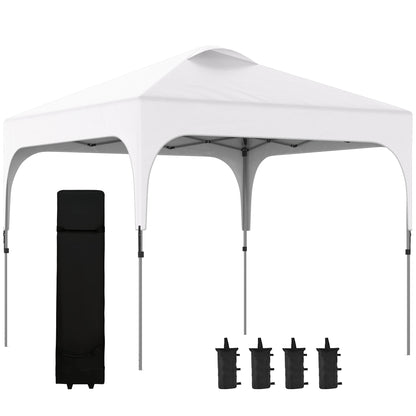 Outsunny 3 x 3(M) Pop Up Gazebo, UPF 50+ Foldable Canopy Tent with Wheeled Carrybag, 4 Leg Weight Bags, Height Adjustable Marquee Shelter 1 person easy setup for Outdoor Garden Patio Party, White 