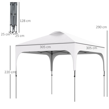 Outsunny 3 x 3(M) Pop Up Gazebo, UPF 50+ Foldable Canopy Tent with Wheeled Carrybag, 4 Leg Weight Bags, Height Adjustable Marquee Shelter 1 person easy setup for Outdoor Garden Patio Party, White 