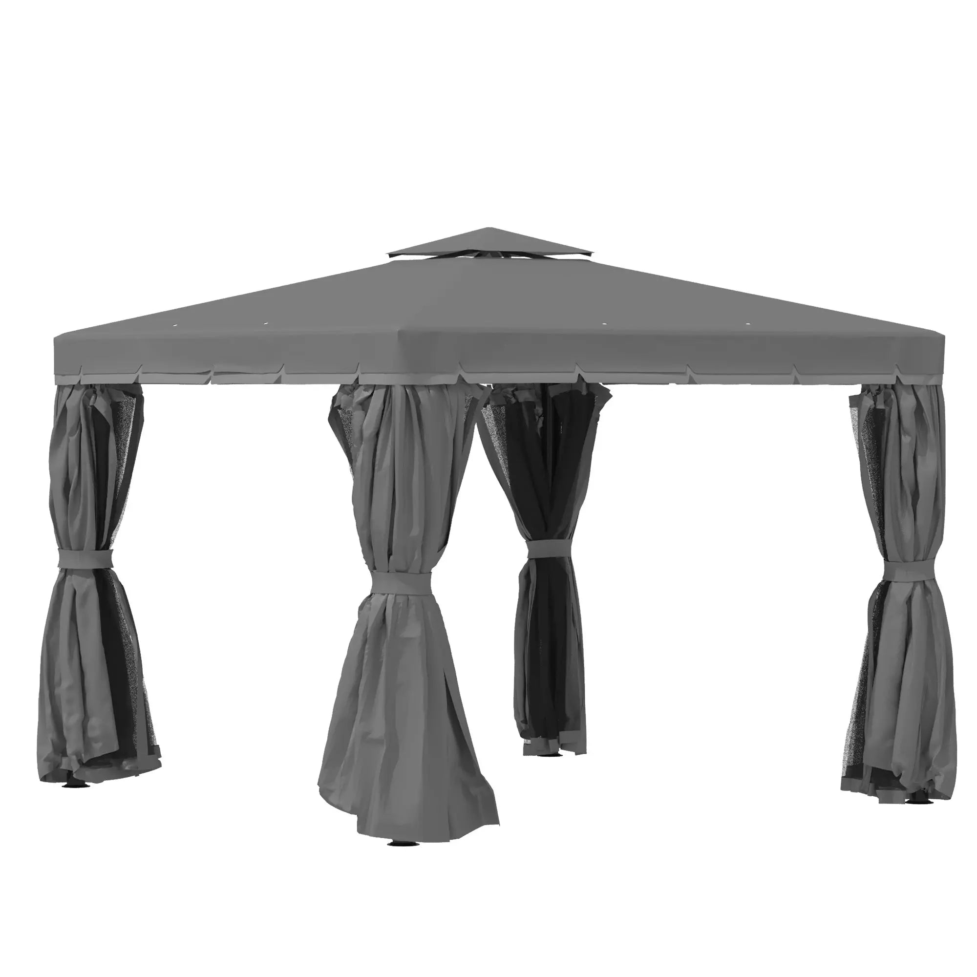 Outsunny 3 x 3(m) Patio Gazebo Canopy Garden Pavilion Tent Shelter Marquee with 2 Tier Water Repellent Roof, Mosquito Netting and Curtains, Aluminium Frame, Dark Grey 