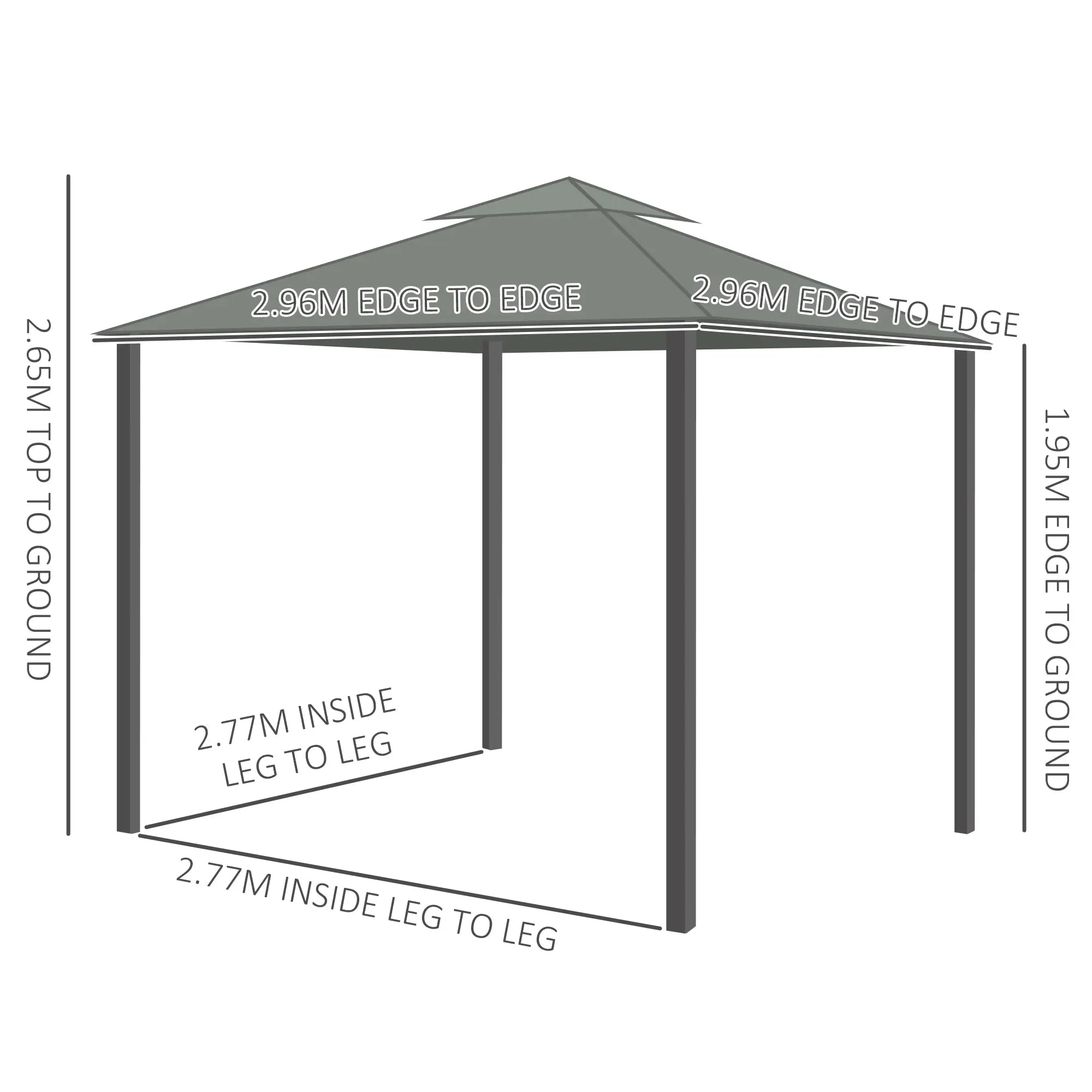 Outsunny 3 x 3(m) Patio Gazebo Canopy Garden Pavilion Tent Shelter Marquee with 2 Tier Water Repellent Roof, Mosquito Netting and Curtains, Aluminium Frame, Dark Grey 
