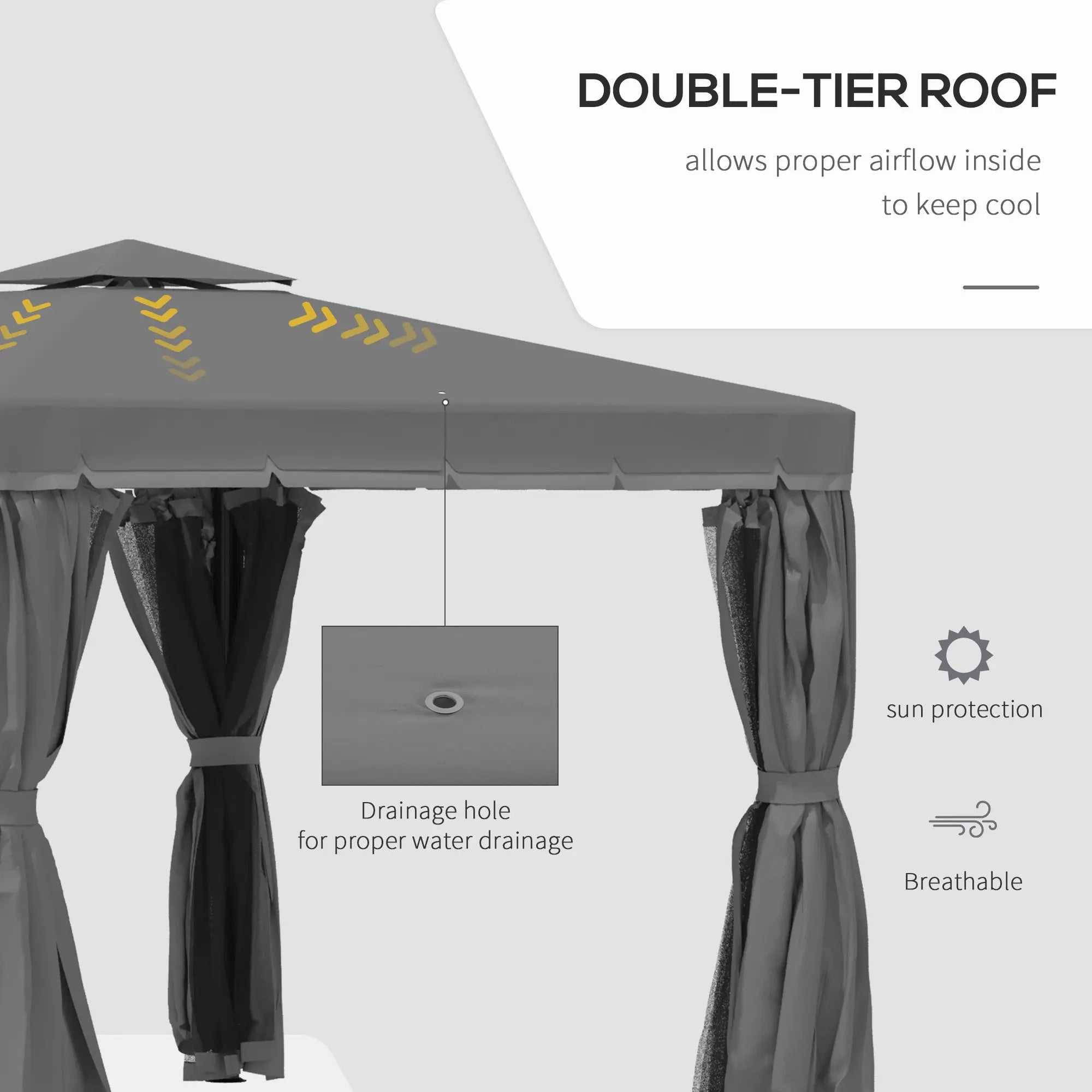 Outsunny 3 x 3(m) Patio Gazebo Canopy Garden Pavilion Tent Shelter Marquee with 2 Tier Water Repellent Roof, Mosquito Netting and Curtains, Aluminium Frame, Dark Grey 